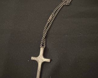 Vintage Pewter Cross Pendant Necklace