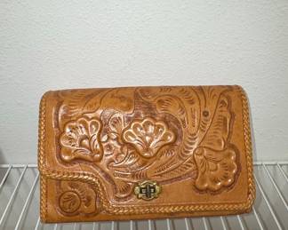 Vintage Hand-Tooled Leather Clutch Wallet