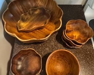 Vintage Monkey Pod Wood Salad Bowl Set