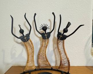 Laurids Lønborg Style Wrought Iron and Rattan Dancing Figures Candle Holder