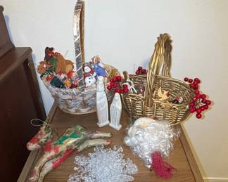 Assorted Christmas Decor Collection with Baskets and Figurines