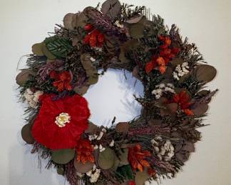 Decorative Dried Floral Wreath with Fabric Poppy
