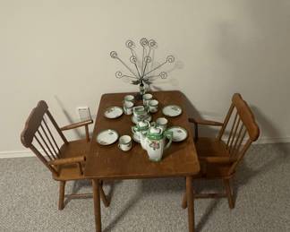 Vintage Children's Dining Set with Porcelain Tea Service