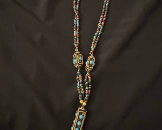 Multi-Strand Heishi Bead Necklace with Turquoise and Coral Accents