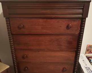 Antique Cedar Chest of Drawers with Bobbin Turned Columns
