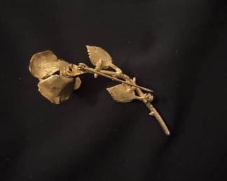 Vintage Gold-Tone Long Stem Rose Brooch