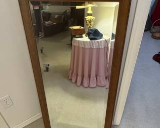 Mid-Century Modern Walnut Framed Beveled Wall Mirror