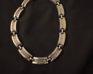 Vintage Silver-Tone Textured Link Necklace