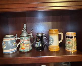 Collection of Five Vintage German Beer Steins - Including Gerz, Thewalt, and King Werk