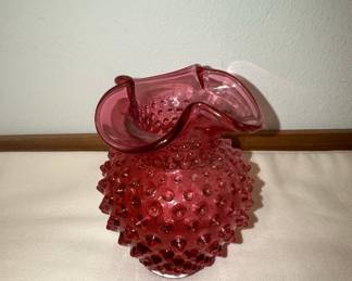 Fenton Cranberry Hobnail Vase