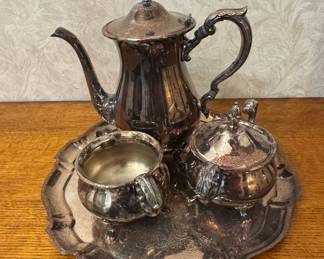 Baroque by Wallace Silver Plate Tea Set with Tray