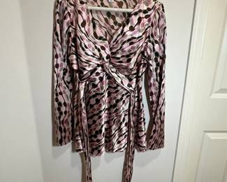 Dressbarn abstract print long-sleeve tie-front top