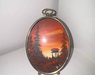 D.L. Signed Miniature Oval Landscape Painting