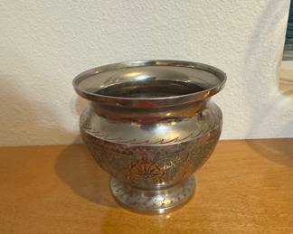 Vintage Silver-Plated Floral Engraved Bowl Made in India
