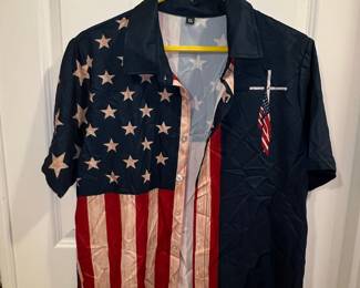 Men's Patriotic Cross Print Button-Down Shirt