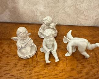 Set of 4 Vintage White Porcelain Cherub Figurines