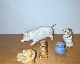 Vintage Assorted Ceramic and Resin Animal Figurines - Pig, Squirrels, and Bird