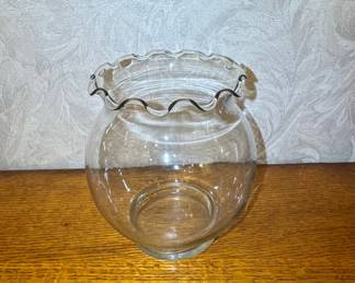 Vintage Anchor Hocking Clear Glass Ruffled Rim Ivy Bowl