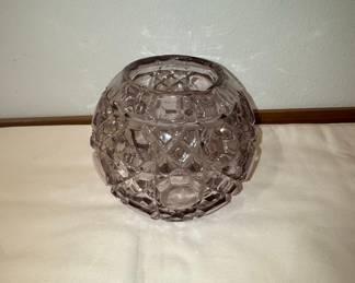 Vintage Amethyst Glass Sphere Vase - Waffle & Button Pattern