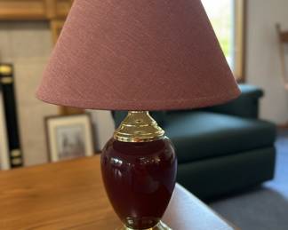 Vintage Oxblood Ceramic Ginger Jar Table Lamp with Brass Base