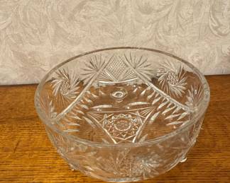 American Brilliant Period Cut Glass Hobstar and Fan Pattern Footed Bowl