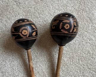 Vintage Hand-Carved Gourd Maracas from Guatemala