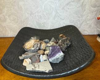 Studio Pottery Decorative Tray with Amethyst Geode and Assorted Minerals
