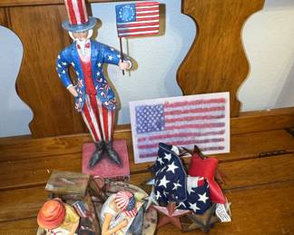 Jim Shore Heartwood Creek "God Bless America" Banner & Uncle Sam Figurine Set
