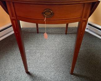 “Pembroke” Cherry dropped table with drawer. Some early pieces of soft paste items.