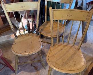Original surface paint decorated with stencil chairs. Set of three. 