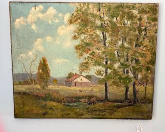 An interesting oil on board. The next photo has signature.