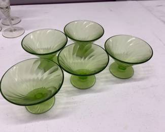 Vintage green dessert cups. Depression glass.