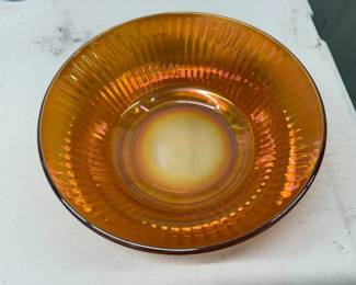 Imperial Glass Smooth Rays pattern carnival glass serving bowl in marigold iridescent color