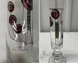 Egizia Italy Glass Pedestal Bud Vase Roses Omaggio Charles R. Mackintosh Signed