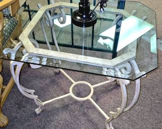 Tables. Cast iron beveled glass top table