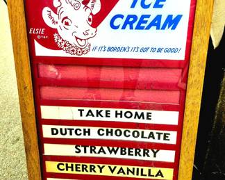 Advertising. "Borden's Ice Cream" framed menu board