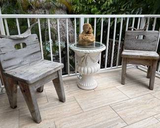 I just love these short little rustic chairs.