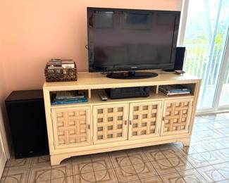 "woven" wood media console