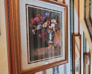 Vintage Home Interiors, Classical Vase Still Life, Matted Print and 4 Matching Mirrors.