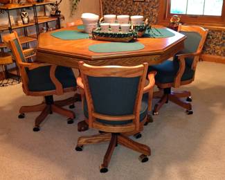 Oak Poker/ Gaming Table, Claw and Ball with 4 Swivel/Tilt Arm Chairs. Longaberger Flower Pot Basket Sets.