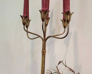 Brass Tulip Candelabra x2