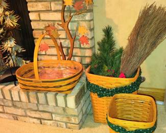 Large and Medium Longaberger Trash Basket, Hostess Basket. Wooden Leaf Decor.