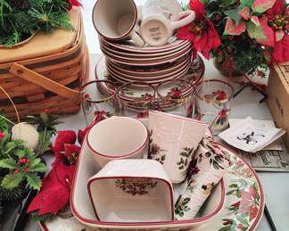 Longaberger Pottery, Nature's Garden, 4 Place Setting and Serving Bowls, Platter.