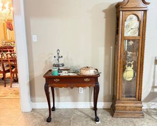 Antique Regency Grandfather Clock & Imported Bear Claw Legged Table