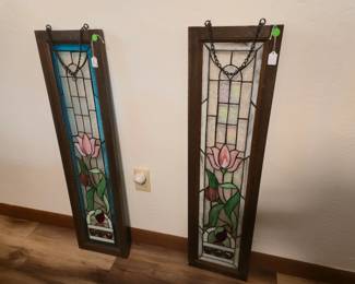 2 Narrow Stained Glass Panels, One has White around the outside, the other has Blue