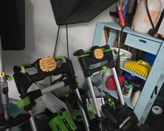 2 Electric Lawnmowers. (1 Blade & a 2 Blade, with Batteries & Catchers)