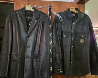 Leather coat, Harley Leather Shirt (M) & Blelt