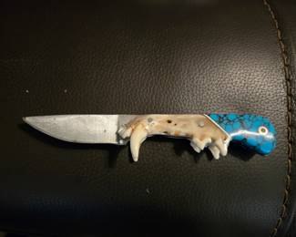 Canine Jawbone Knife with Turquoise