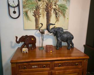 Clock, Art, Elephants, Flamingo, Chest (Chest has damage to back Right Corner)