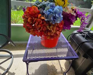 Silk Flowers, Metal Table